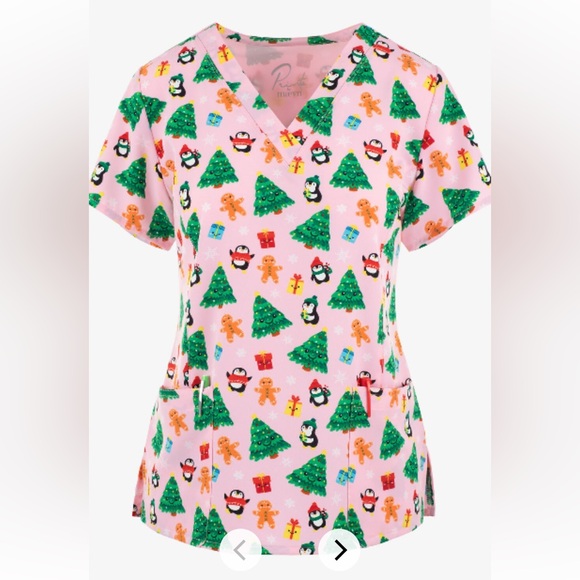 Prints by Maevn Holiday Party Women’s V-Neck Scrub Top-XS - Picture 5 of 8